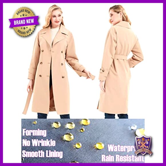 Double-Breasted Trench Coat Water Resistant Loose Fit Oversized Classic Elegant - Picture 4 of 7